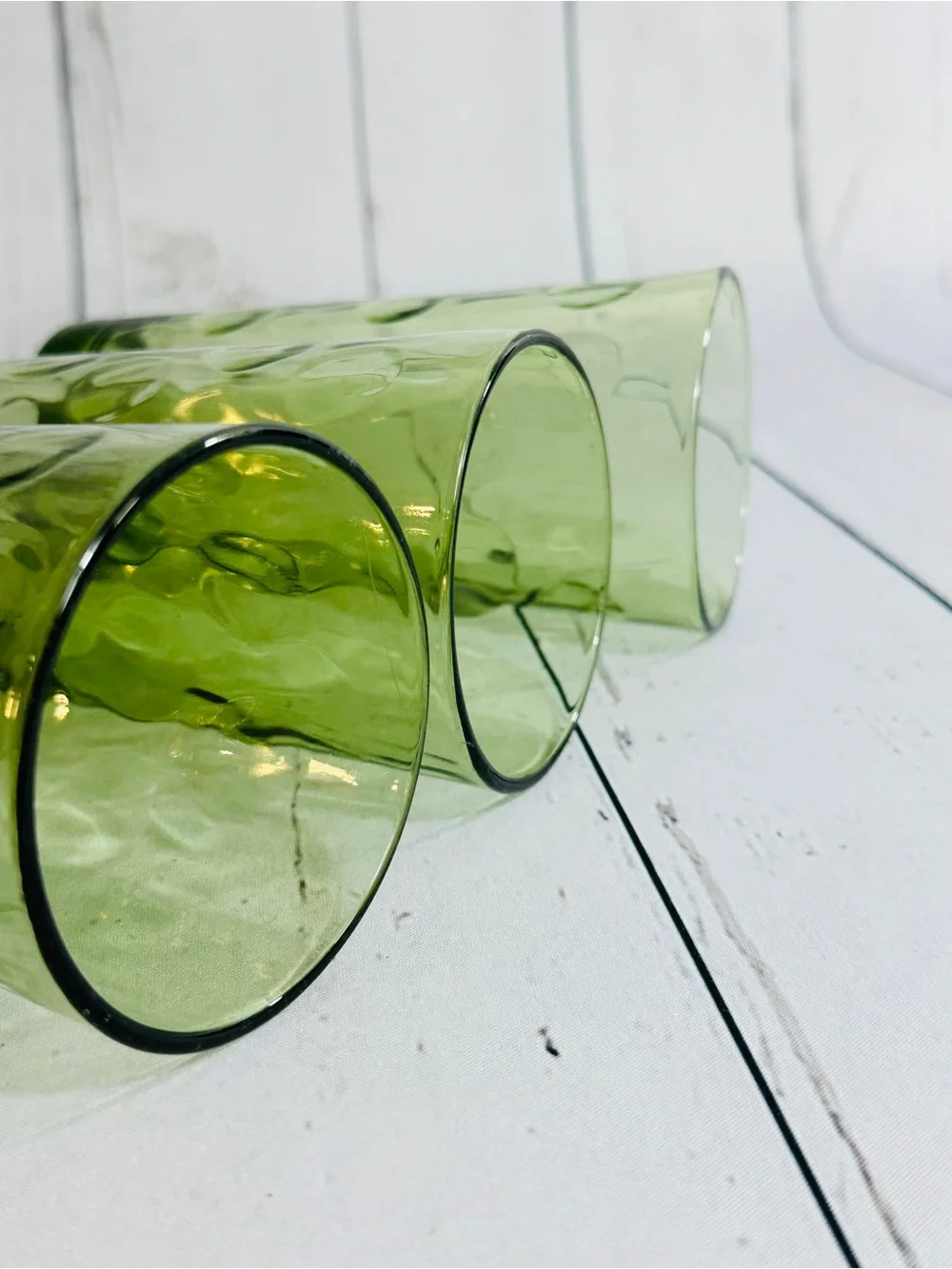Vintage MCM Set of 3 El Dorado Hazel Atlas Glass Company Avocado green  Glasses